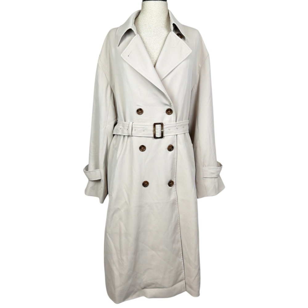 NEW Meshki Super Oversized Trench Coat Women M Cream Belted Double Breasted Long